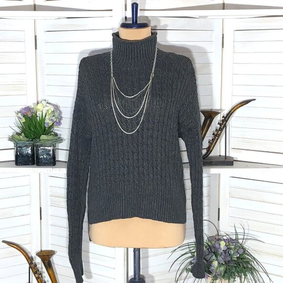 Loft Cotton Cable Knit Asymmetrical Sweater Gray Medium - Picture 1 of 13